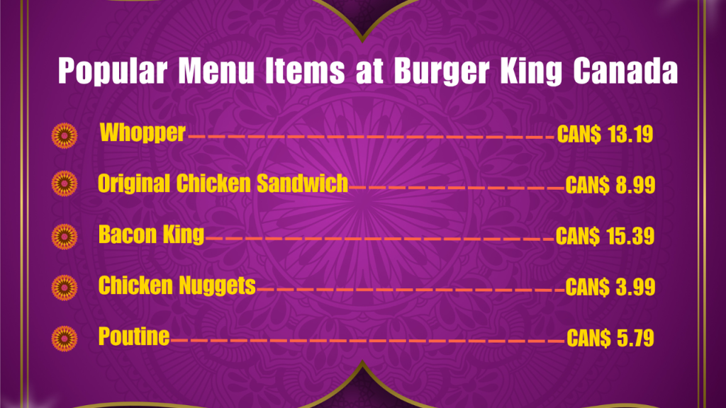 Burger King Menu Prices In Canada 2 Popular Menu Items at Burger King Canada