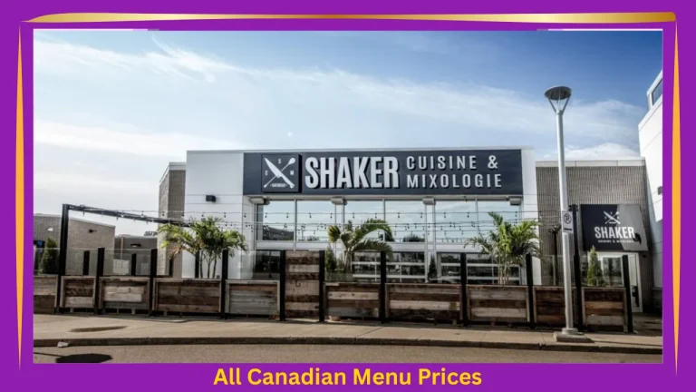 Shaker Menu With Prices In Canada