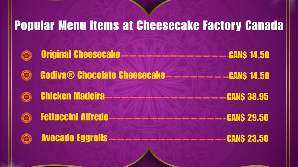 Most Popular Menu Items of The Cheesecake Factory