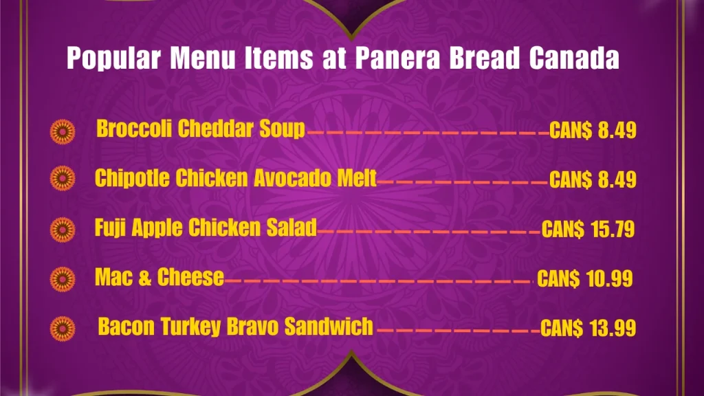 Popular Menu Items at Panera Bread Canada