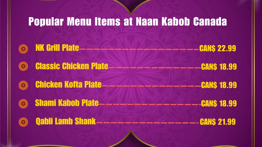 Most Popular Menu Items at Naan Kabob in Canada