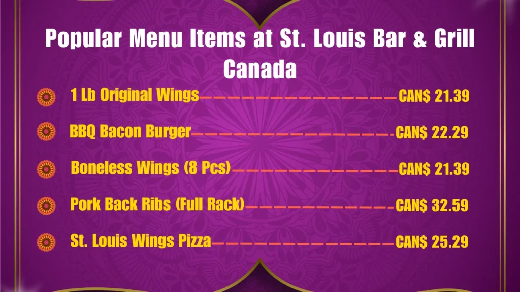 St. Louis Bar & Grill Menu Prices In Canada 2 Most Popular Menu Items at St. Louis Bar & Grill Canada
